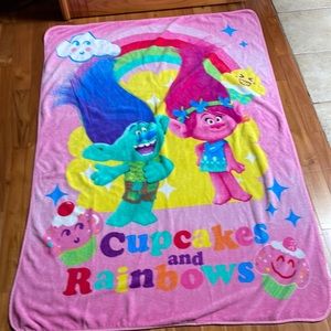 Trolls blanket Dreamworks rainbows and cupcakes pink plush fleece